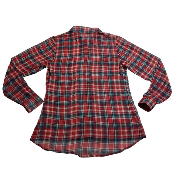 NO BRAND Plaid Semi Sheer Button Up Shirt Size Medium Embellished Cowgirl Rodeo - Picture 2 of 8
